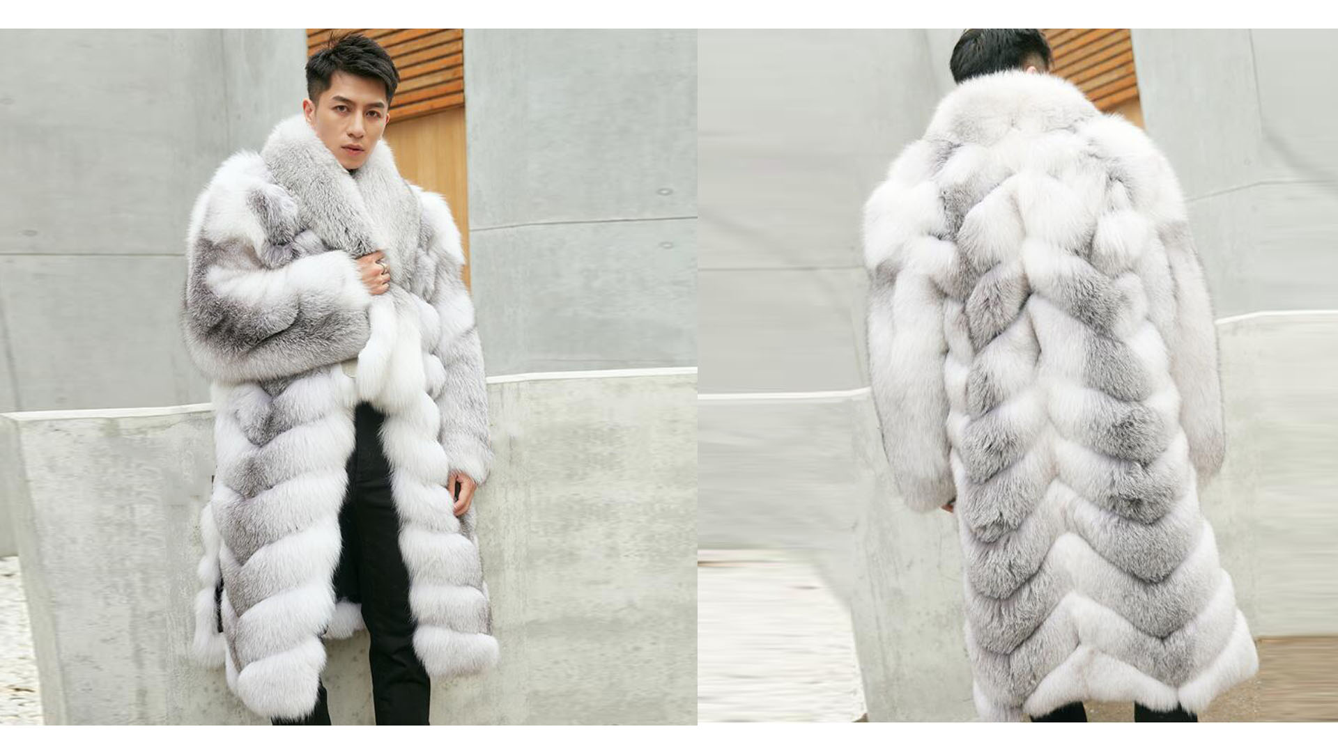 Denny&Dora Genuine With Big Lapel Collar Fur Overcoats Long Mens
